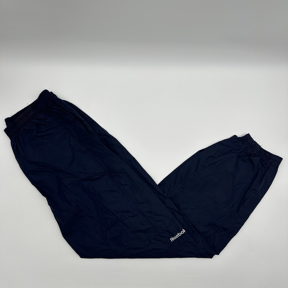 VTG 90s Reebok‎ Track Pants Windbreaker Mens Large L Navy Ankle Zip Lightweight